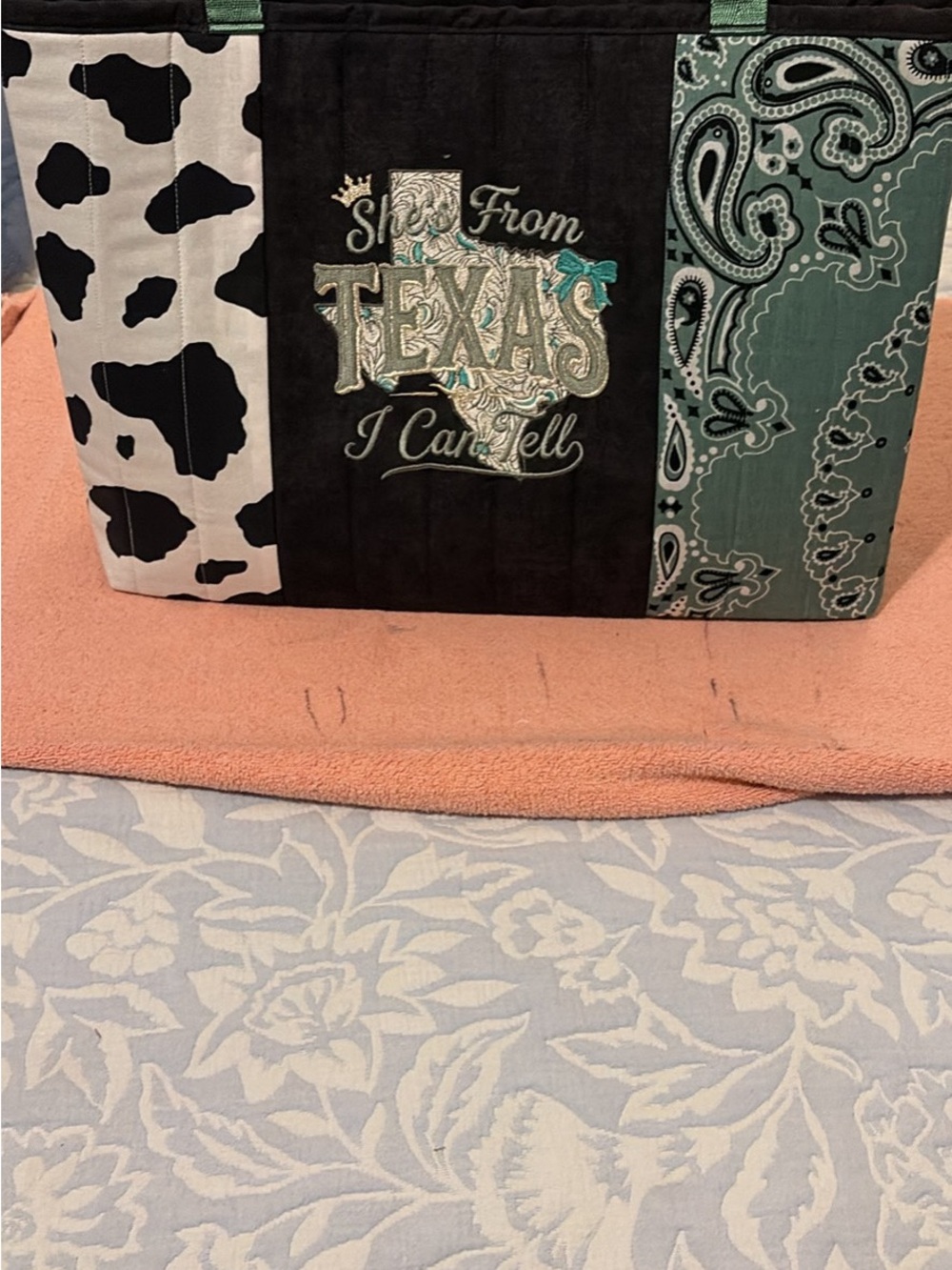 Texas Patchwork Tote Bag - Black & Green